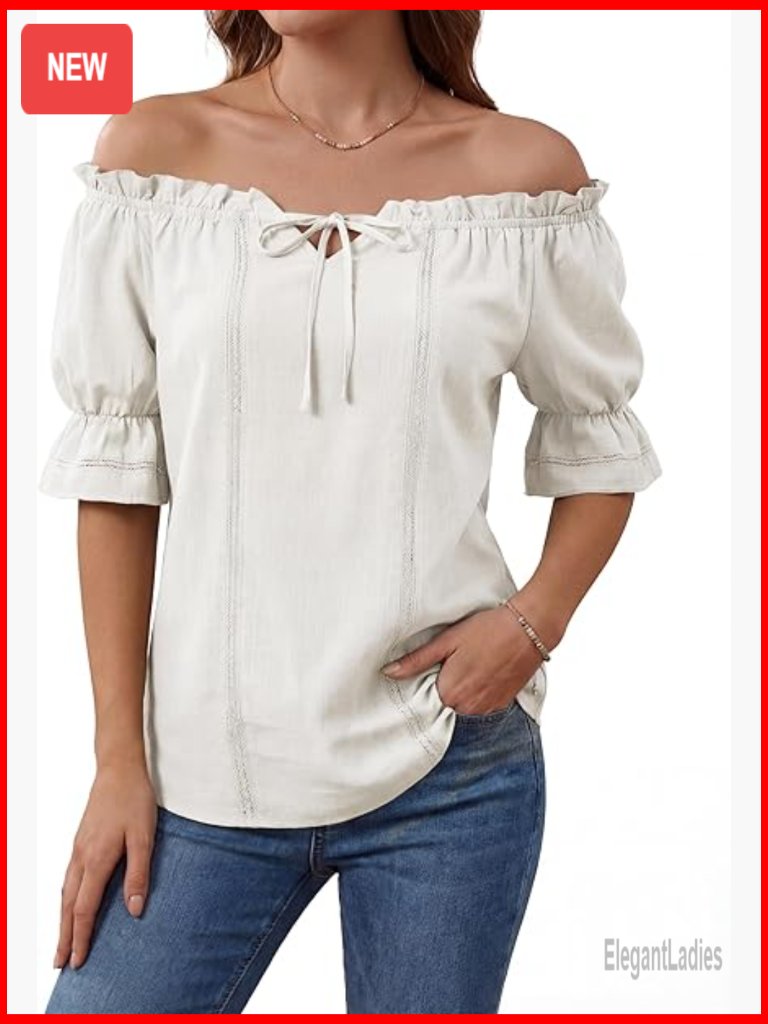 Cotton Peasant Off The Shoulder Top Puff Sleeve Renaissance Shirt Blouse